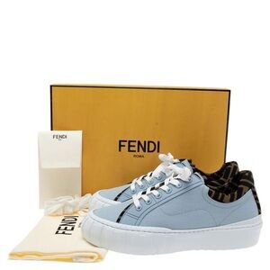 🔥100% Authentic Fendi Blue Canvas & Zucca Fabric Force Low-Top Sneakers Size 39🔥